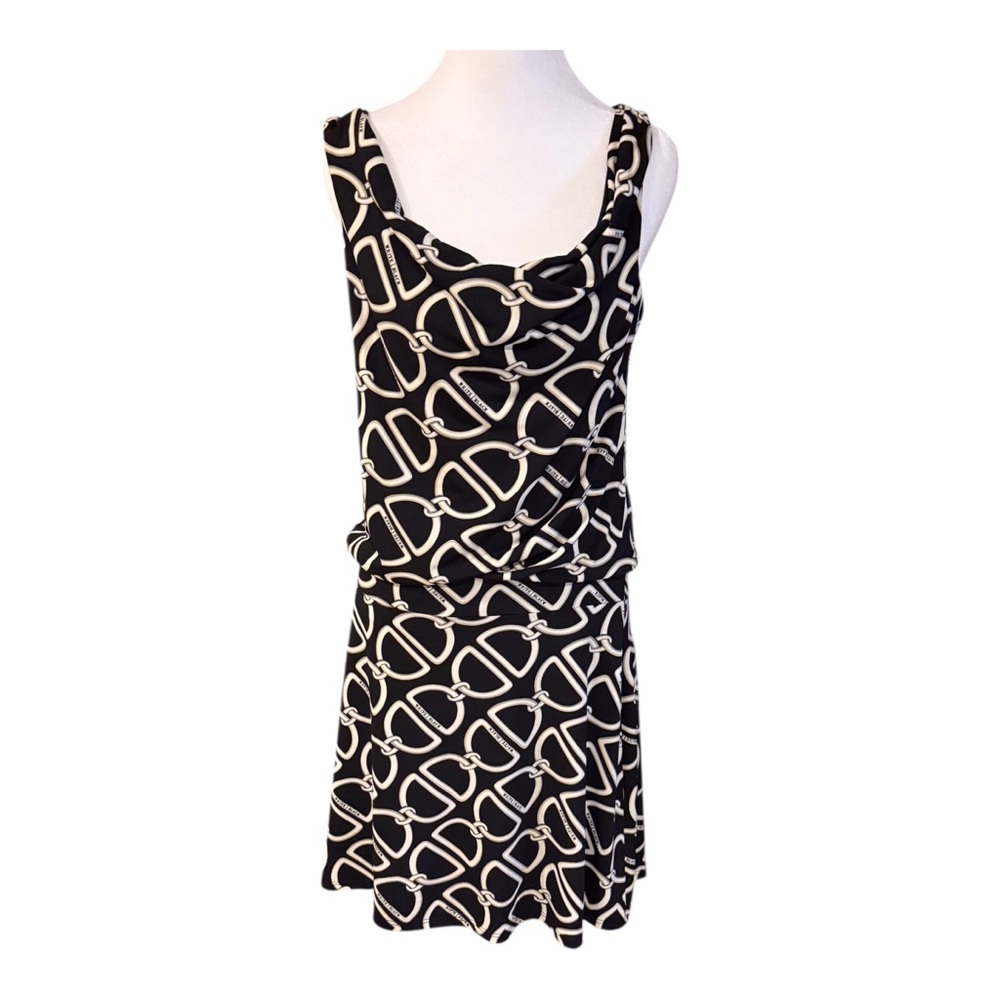 White House Black Market Black White Chain Print Sleeveless Dress SZ 8